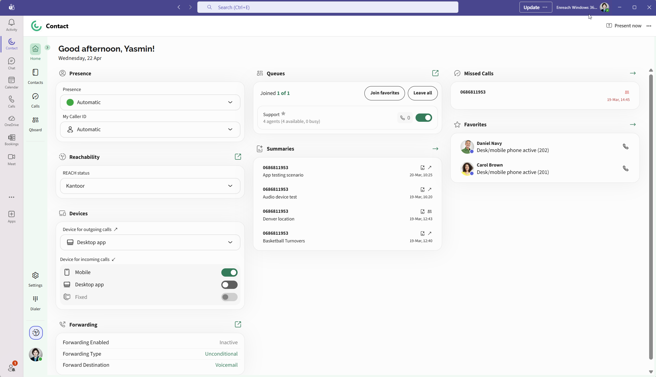 Screenshot van Contact App for Teams interface